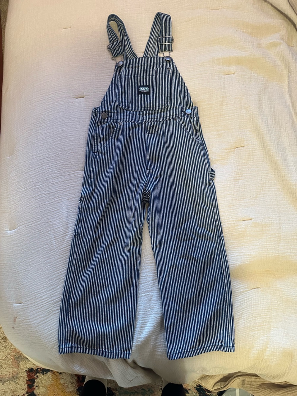 Kids Blue and White Striped Overalls